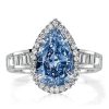 Blue Topaz Halo Engagement Ring Set - 925 Sterling Silver Bridal Rings
