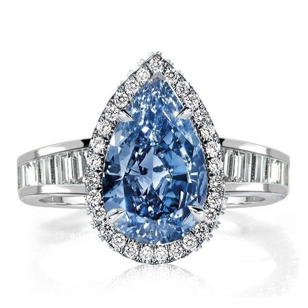 Blue Topaz Halo Engagement Ring Set - 925 Sterling Silver Bridal Rings