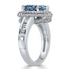Blue Topaz Halo Engagement Ring Set - 925 Sterling Silver Bridal Rings