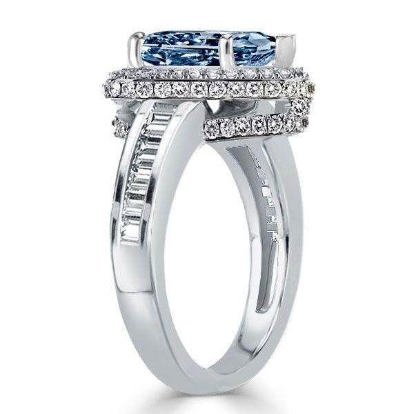 Blue Topaz Halo Engagement Ring Set - 925 Sterling Silver Bridal Rings