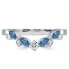 Blue Topaz Halo Engagement Ring Set - 925 Sterling Silver Bridal Rings