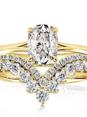 Golden Solitaire Cushion Cut Bridal Set - 18K Gold Plated Sterling Silver with Hidden Halo