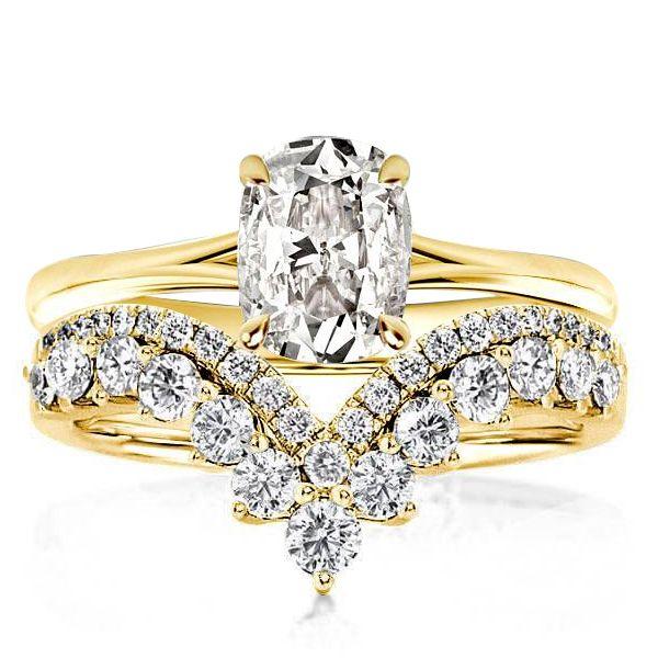 Golden Solitaire Cushion Cut Bridal Set - 18K Gold Plated Sterling Silver with Hidden Halo