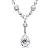 Fashion Halo Pear & Round Pendant Necklace in 925 Sterling Silver