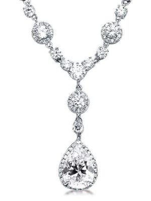 Fashion Halo Pear & Round Pendant Necklace in 925 Sterling Silver