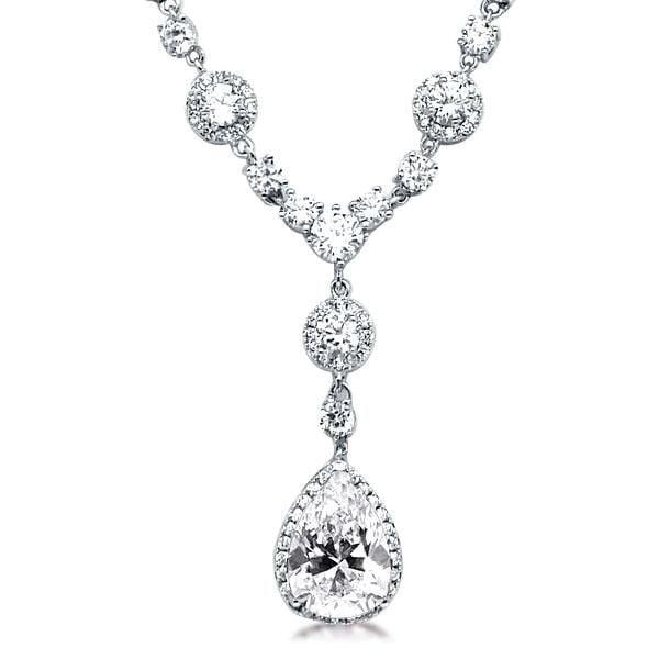 Fashion Halo Pear & Round Pendant Necklace in 925 Sterling Silver