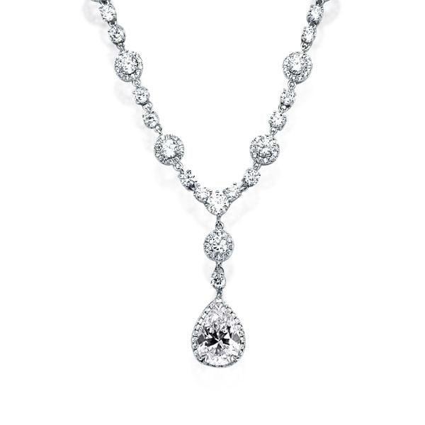 Fashion Halo Pear & Round Pendant Necklace in 925 Sterling Silver