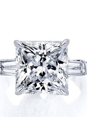 Princess Cut White Sapphire Three Stone Engagement Ring in Sterling Silver