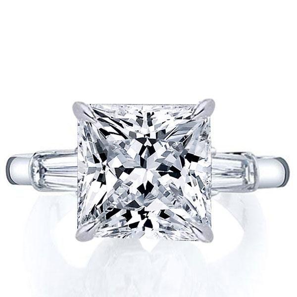 Princess Cut White Sapphire Three Stone Engagement Ring in Sterling Silver