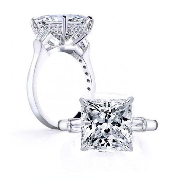 Princess Cut White Sapphire Three Stone Engagement Ring in Sterling Silver