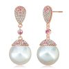 18K Rose Gold Plated Pearl Drop Earrings with Pink Sapphire Accents for Women