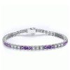 Round Cut Amethyst and White Stone Tennis Bracelet in Sterling Silver