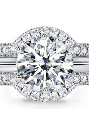 Classic Solitaire White Sapphire 3PC Wedding Ring Set - Sterling Silver
