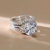 Classic Solitaire White Sapphire 3PC Wedding Ring Set - Sterling Silver