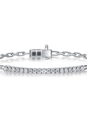 White Sapphire Paperclip Link Tennis Bracelet - Sterling Silver