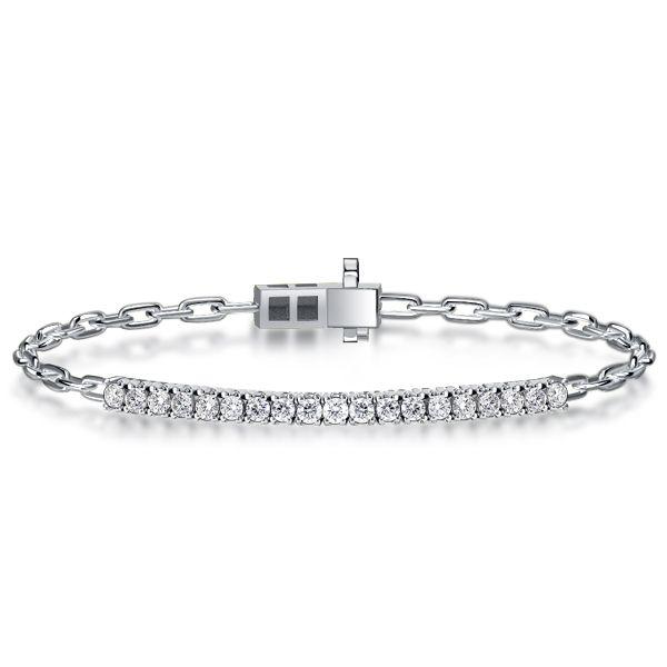 White Sapphire Paperclip Link Tennis Bracelet - Sterling Silver