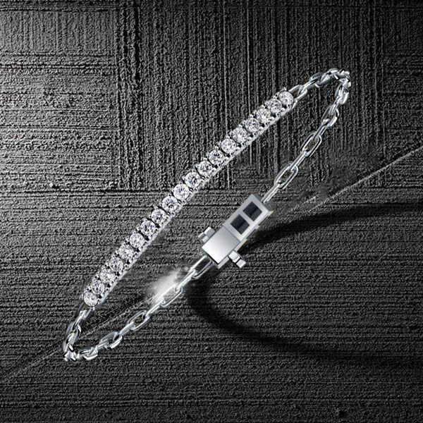 White Sapphire Paperclip Link Tennis Bracelet - Sterling Silver