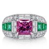 Large Pink Sapphire Cocktail Ring in 925 Sterling Silver with Emerald Accent