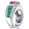 Large Pink Sapphire Cocktail Ring in 925 Sterling Silver with Emerald Accent