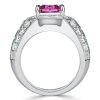 Large Pink Sapphire Cocktail Ring in 925 Sterling Silver with Emerald Accent