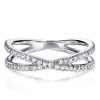 Crisscross White Sapphire Wedding Band in Sterling Silver