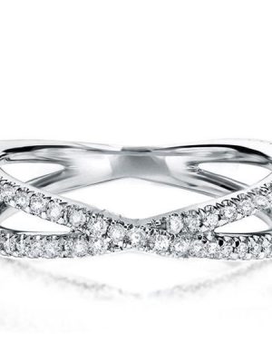 Crisscross White Sapphire Wedding Band in Sterling Silver