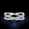 Crisscross White Sapphire Wedding Band in Sterling Silver