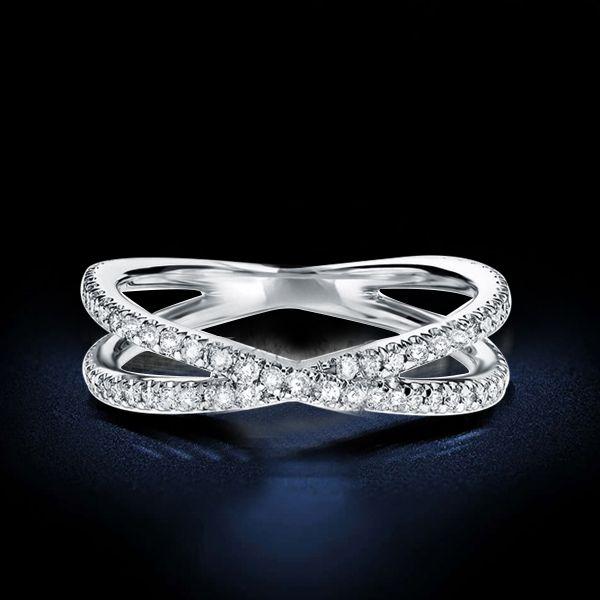 Crisscross White Sapphire Wedding Band in Sterling Silver
