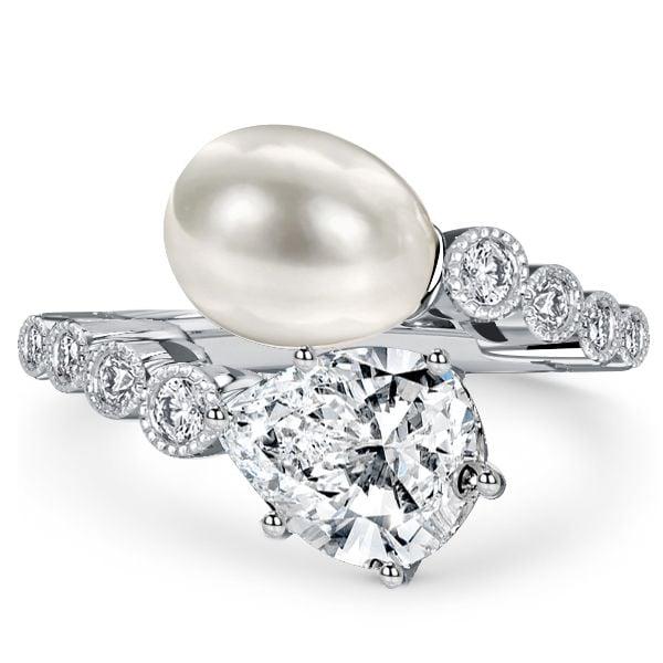 Vintage Pear Cut Bypass Engagement Ring in 925 Sterling Silver with Pearl Accent