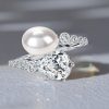 Vintage Pear Cut Bypass Engagement Ring in 925 Sterling Silver with Pearl Accent