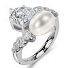 Vintage Pear Cut Bypass Engagement Ring in 925 Sterling Silver with Pearl Accent