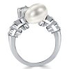 Vintage Pear Cut Bypass Engagement Ring in 925 Sterling Silver with Pearl Accent