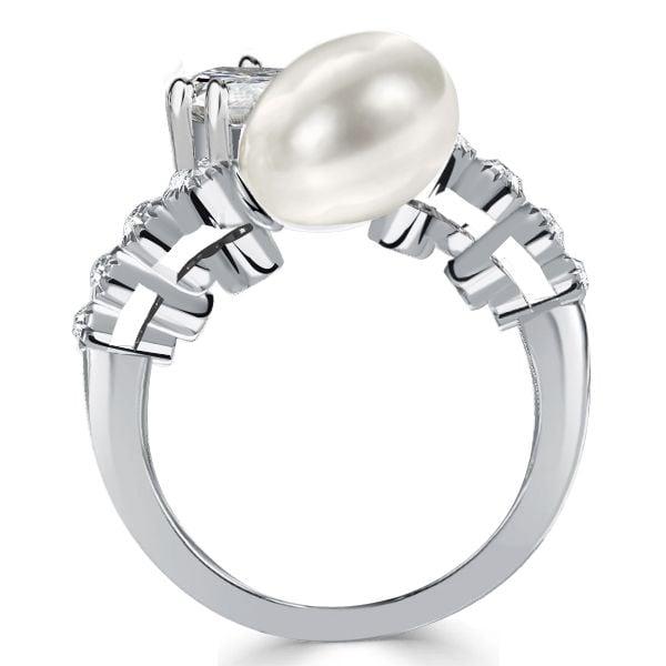 Vintage Pear Cut Bypass Engagement Ring in 925 Sterling Silver with Pearl Accent