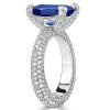 Micro-Pave Cushion Cut Blue Sapphire Engagement Ring in Rhodium-Plated Sterling Silver