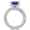 Micro-Pave Cushion Cut Blue Sapphire Engagement Ring in Rhodium-Plated Sterling Silver