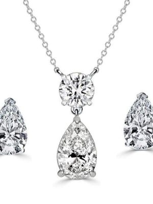 White Sapphire Pear Cut Sterling Silver Necklace and Earring Jewelry Set