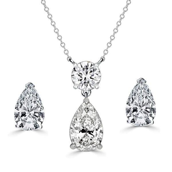 White Sapphire Pear Cut Sterling Silver Necklace and Earring Jewelry Set