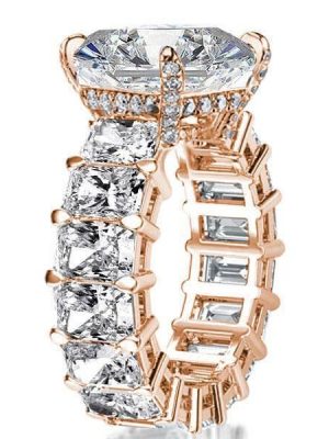Rose Gold Created White Sapphire Engagement Ring - Radiant Eternity Design