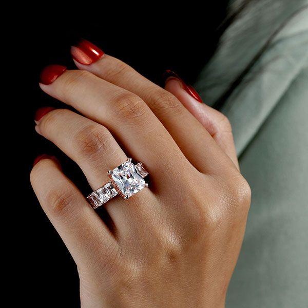 Rose Gold Created White Sapphire Engagement Ring - Radiant Eternity Design