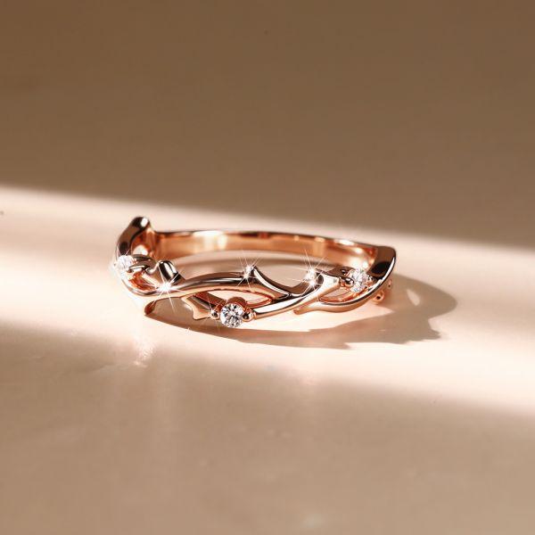 Rose Gold Braided Twig Ring - Sterling Silver Wedding Band