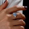 Pear Shaped Blue Topaz Engagement Ring in 925 Sterling Silver with Rhodium Finish