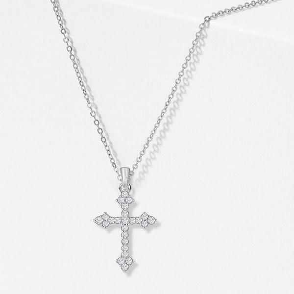 Sterling Silver Cross Necklace Pendant for Women with Rhodium Finish