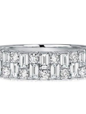 Vintage Style Baguette White Sapphire Wedding Band in Sterling Silver