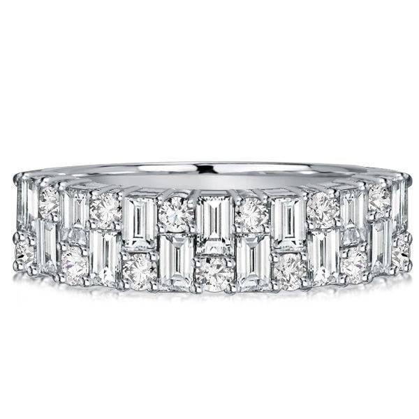Vintage Style Baguette White Sapphire Wedding Band in Sterling Silver