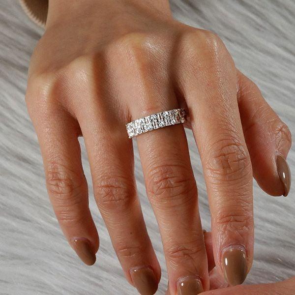 Vintage Style Baguette White Sapphire Wedding Band in Sterling Silver