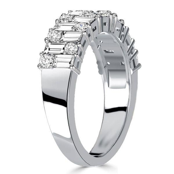 Vintage Style Baguette White Sapphire Wedding Band in Sterling Silver