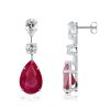 Classic Pear Cut Ruby Drop Earrings in Rhodium Plated Sterling Silver