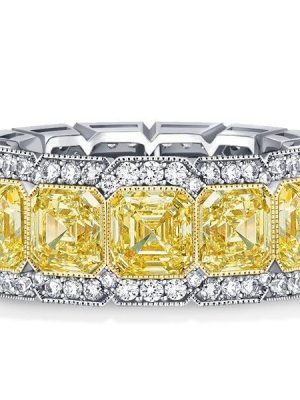 10.70 CTW Yellow Asscher Cut Multi-Row Eternity Wedding Band in Sterling Silver