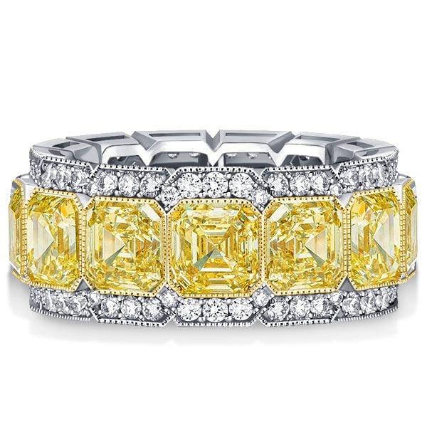 10.70 CTW Yellow Asscher Cut Multi-Row Eternity Wedding Band in Sterling Silver