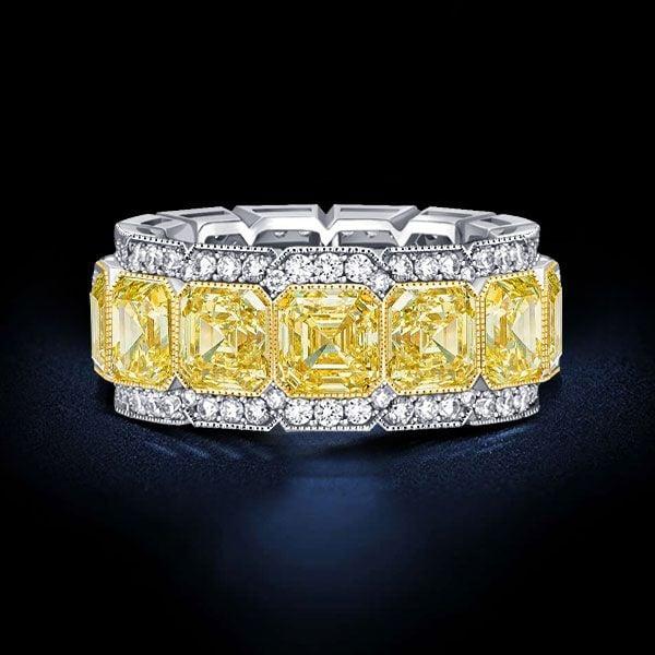 10.70 CTW Yellow Asscher Cut Multi-Row Eternity Wedding Band in Sterling Silver